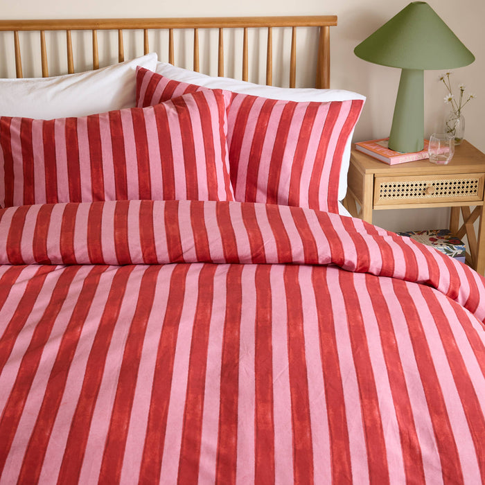 Dual Tone Striped Duvet Set Pink Red King