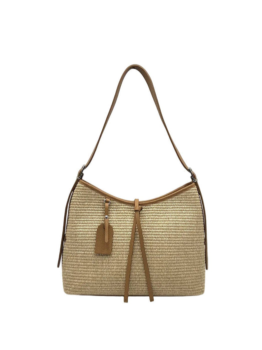 Leather and Raffia Shoulder Bag