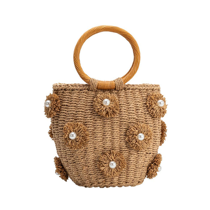 Mary Tan Straw Vegan Top Handle Bag