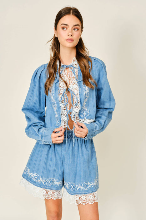 Darcy Embroidered Denim Top
