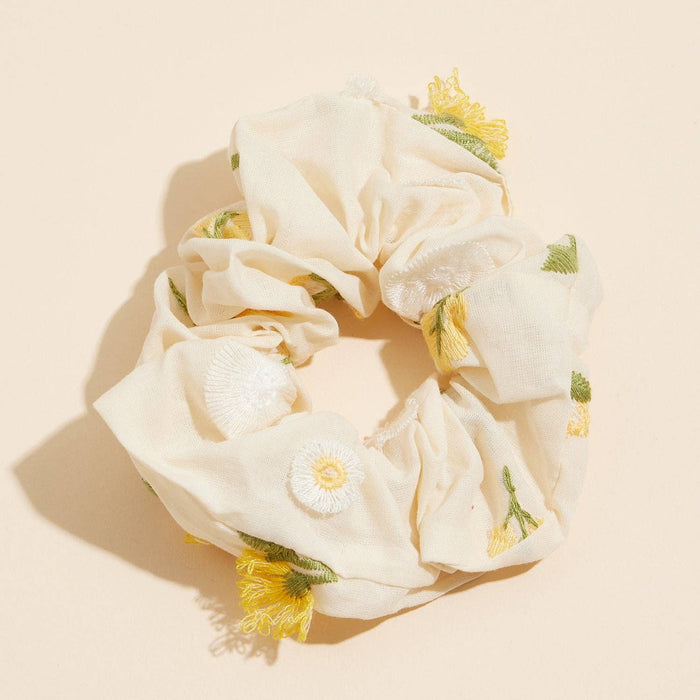 Embroidered Floral Scrunchie