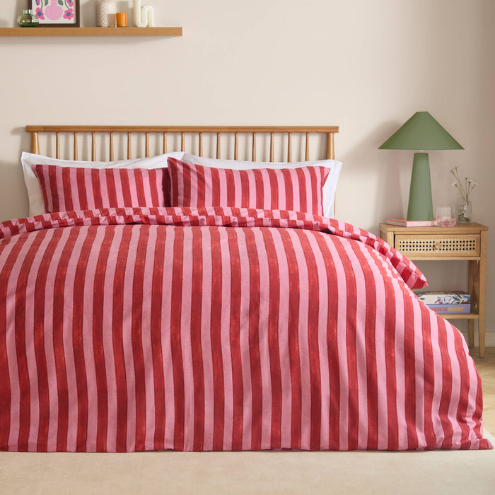 Dual Tone Striped Duvet Set Pink Red King