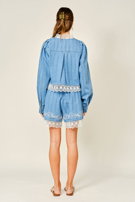 Darcy Embroidered Denim Top