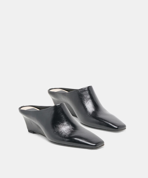 Hilah Mules Midnight Crinkle Patent Wedge