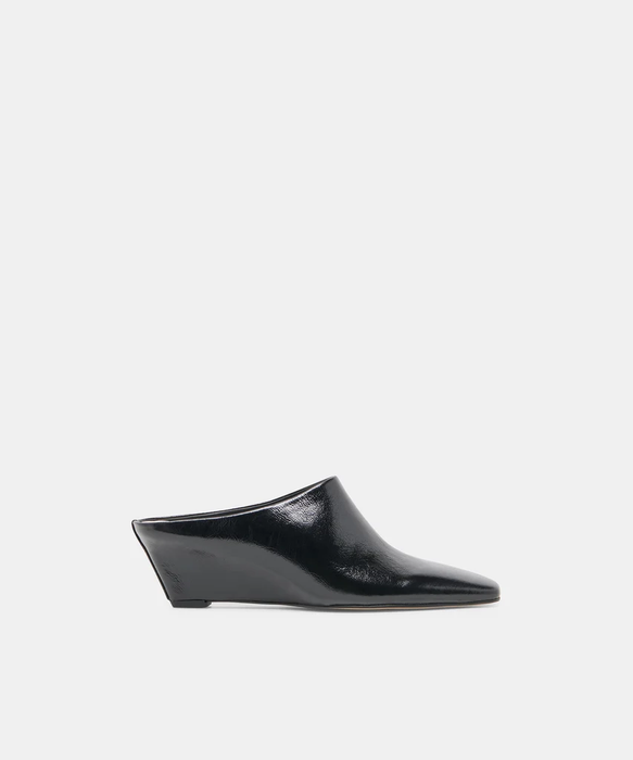 Hilah Mules Midnight Crinkle Patent Wedge