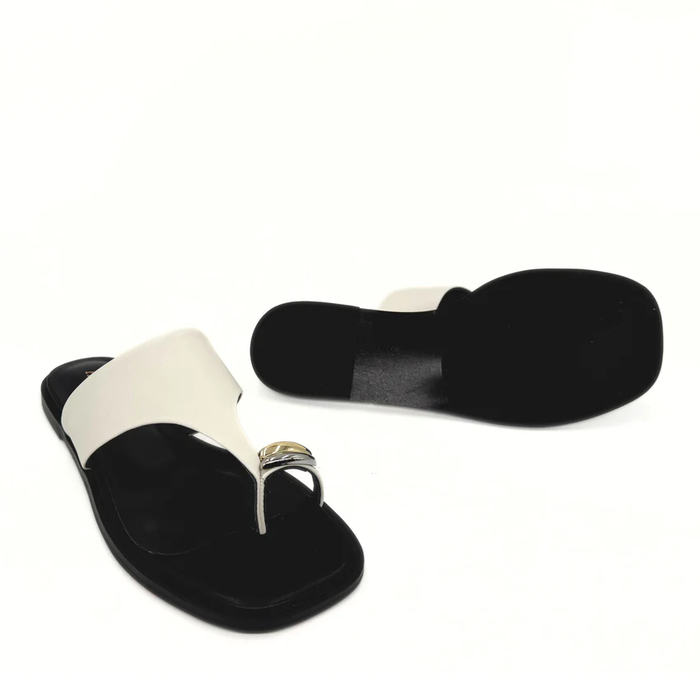 Cece Gold Hardware Toecap White Leather Sandal