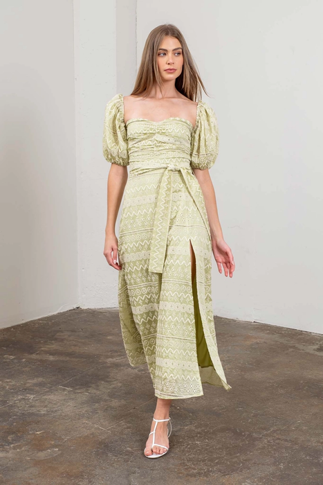 Sage Puff Sleeve Dress