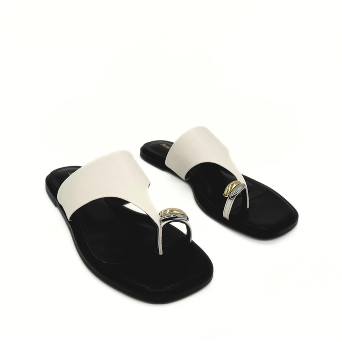 Cece Gold Hardware Toecap White Leather Sandal