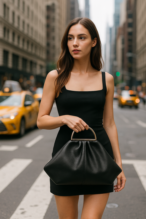Metal Handle Genuine Leather Bag