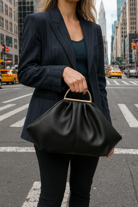 Metal Handle Genuine Leather Bag